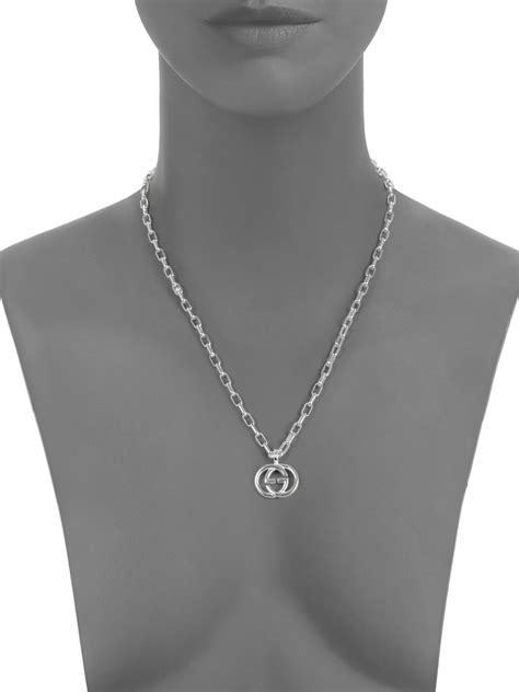 gucci interlocking g sterling silver pendant necklace|gucci boule chain silver necklace.